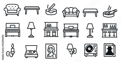 Retro home interior icons for design projects