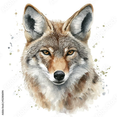 Foto watercolor of Coyote Close Up, vector high quality, isolated on a white background