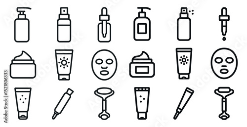 Skincare and beauty icons set for design and print