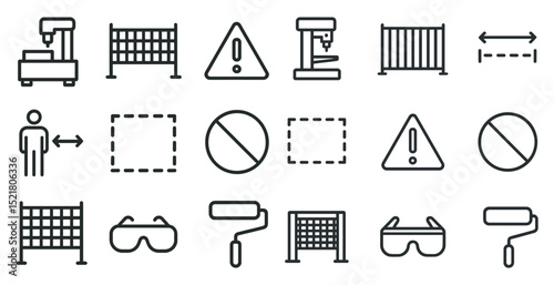 Set of safety and construction outline icons for industrial use