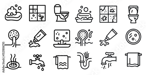 Bathroom cleaning and hygiene icons for design and print projects