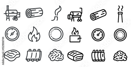 Bbq and smoker icons set for grilling and cooking designs