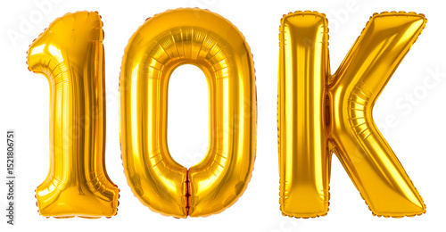 Balão inflado de número 10k dourado brilhante para festa, aniversário e comemoração