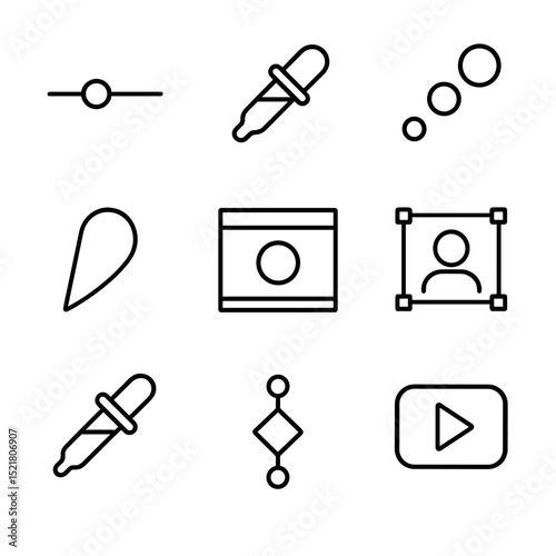 Chroma Key Icon Set. Outline icon set of chroma key software tools: luma key slider, color picker, spill suppressor, edge feather,