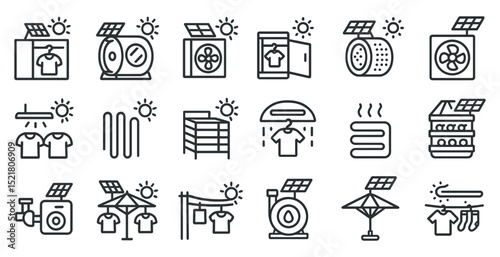 Eco-friendly solar powered drying solutions icons collection