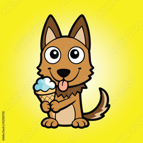 Cute Belgian Shepherd Eating Ice Cream Cone
