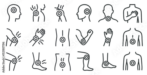 Human body pain points and joint health icons for medical design