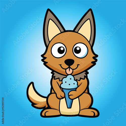 Cute Belgian Shepherd Eating Ice Cream Cone