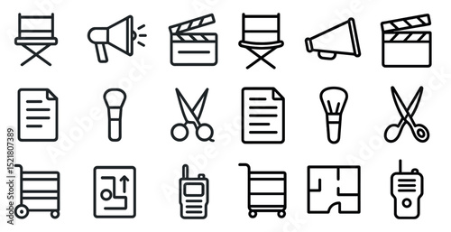 Essential film and makeup equipment icons for creative projects