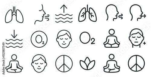 Breathing exercises and meditation icons for wellness and calm design