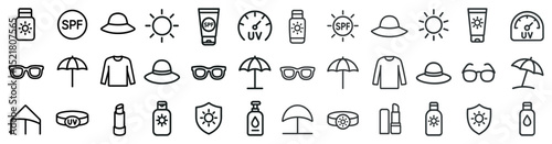 Summer sun protection icons for design and print projects