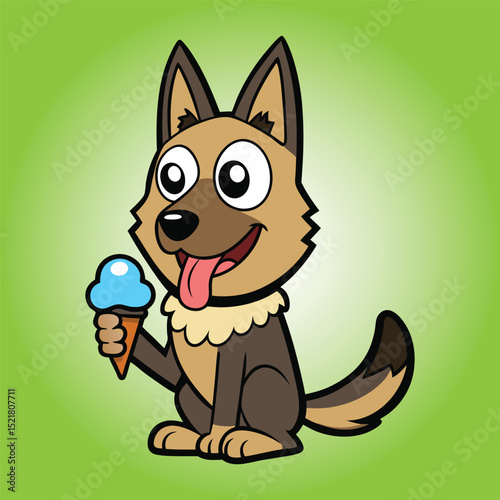Cute Belgian Shepherd Eating Ice Cream Cone