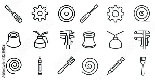 Linear tool and gear icons for technical design and engineering projects