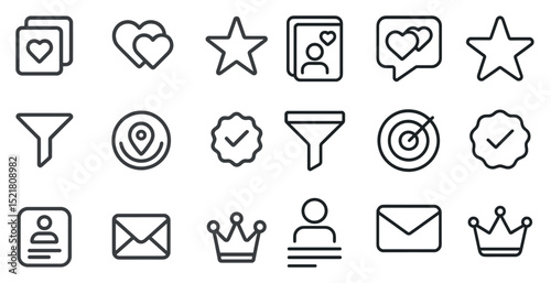 Minimalistic icon set featuring social media and communication elements