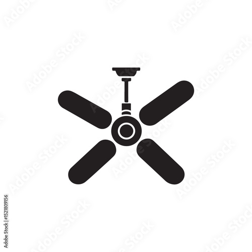 Vector Illustration of a Ceiling Fan.Simple, black and white vector graphic of a ceiling fan.