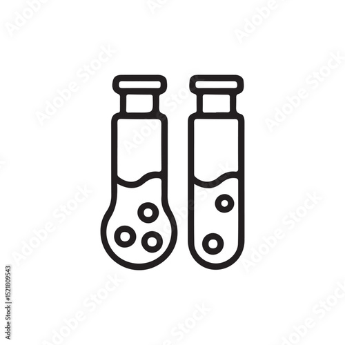 Two test tubes with liquid and bubbles, a scientific illustration.Simple line art illustration of two test tubes containing liquid with small bubbles.