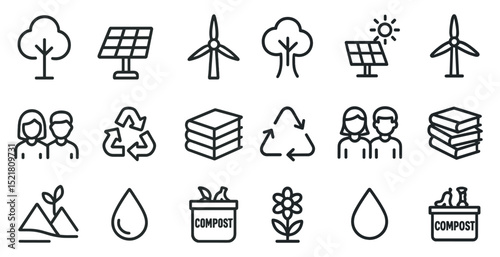 Eco-friendly icons: renewable energy, recycling, and nature conservation concepts