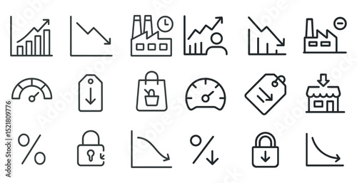 Business trends and economic indicators icon set for analysis and presentation