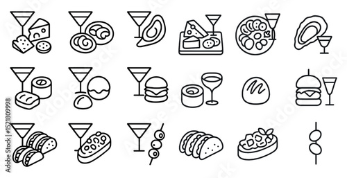 Assorted food platter and drinks icons for menu and event design