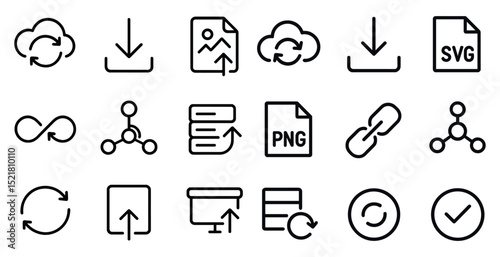 Collection of download and sync icons for digital design and web development
