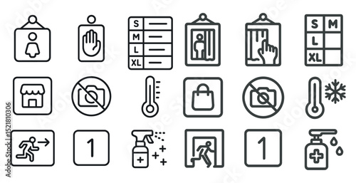 Collection of minimalist icons for fashion, shopping, and safety design