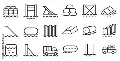 Flood protection barrier icons for engineering and safety design
