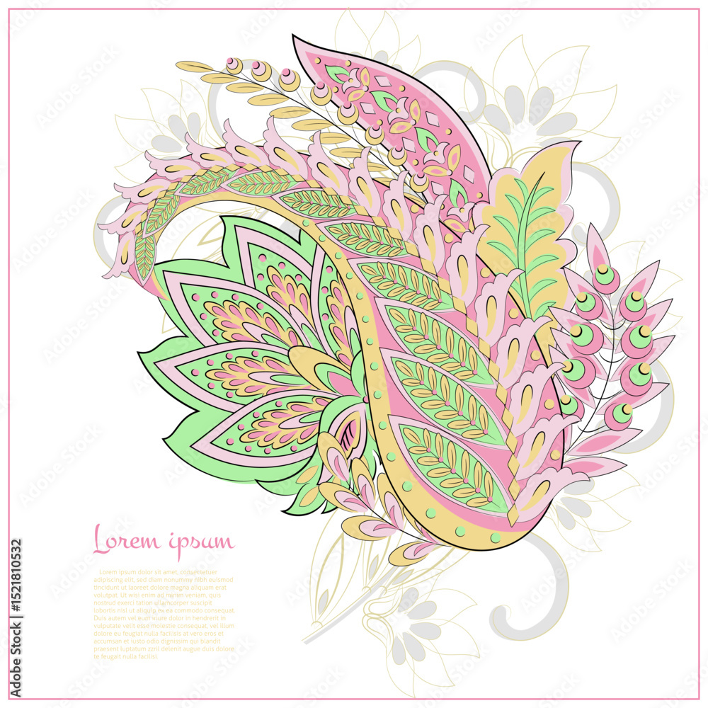 Fototapeta premium Paisley Vector Pattern. Floral Isolated Asian Illustration