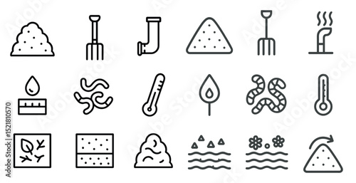Gardening tools and soil icons for agriculture and plant care designs