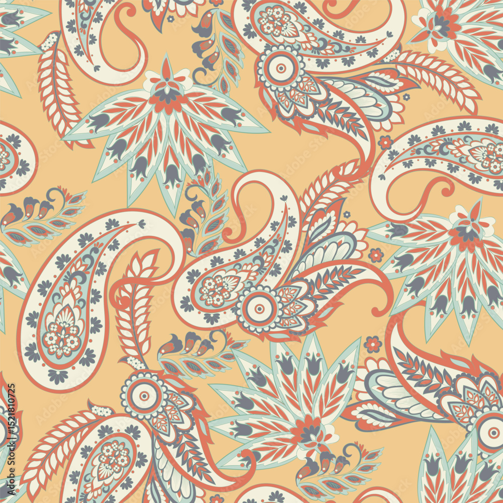 Fototapeta premium Paisley Seamless Vector Pattern. Indian floral motifs for fabric designs