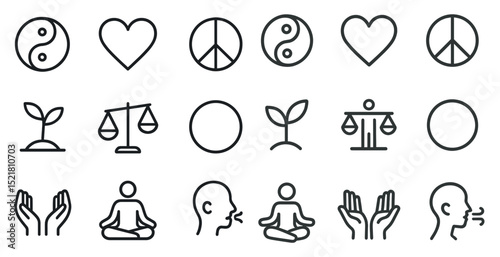 Mindfulness and balance: yoga, meditation, and harmony symbols for wellness design