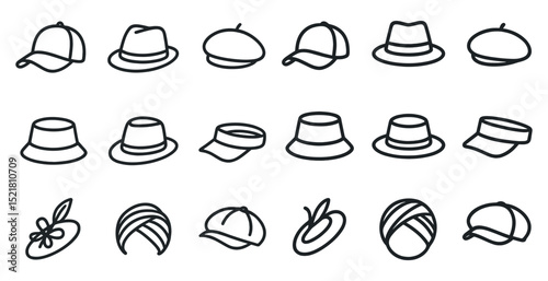 Diverse hat styles collection for fashion design and illustration projects