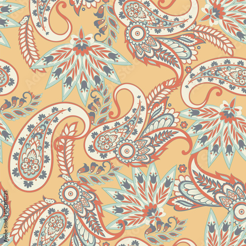 Paisley Seamless Vector Pattern. Indian floral motifs for fabric designs