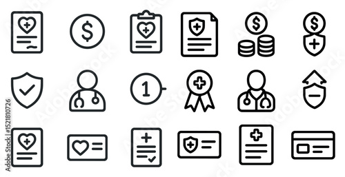 Healthcare and finance icons for insurance and medical services design