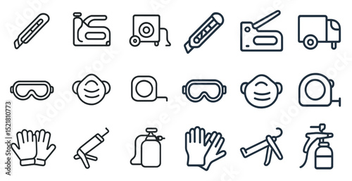 Essential safety and construction tools icons for home renovation design