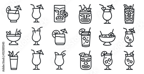 Tropical cocktail icons for summer party and bar menu design