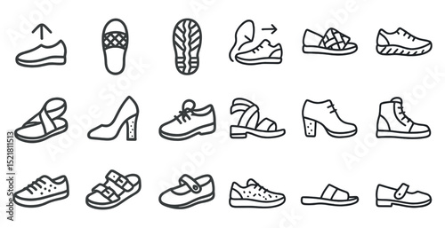 Variety of shoe icons for fashion and footwear design projects
