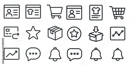 Simple icons collection for online shopping, profiles, and notifications
