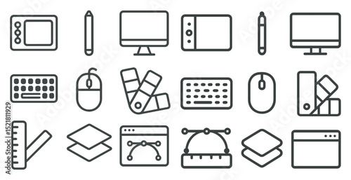 Digital design icons set for creative work and tech projects