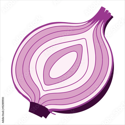 Fresh raw red onion sliced vegetable vector design. Detailed food illustration ideal for cooking, recipes, and healthy eating themes.