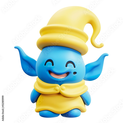 Cute Blue Cartoon Character with Yellow Hat on a Transparent Background