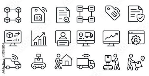 Logistics and technology icons for e-commerce and business solutions