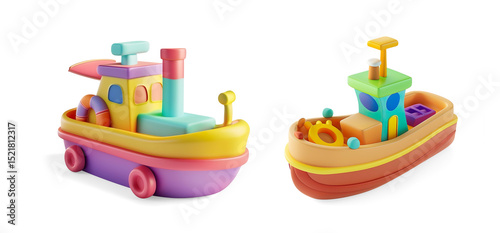 Colorful Cartoon Tugboat Illustration on a Transparent Background