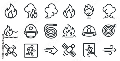 Fire safety and emergency icons for design and communication projects