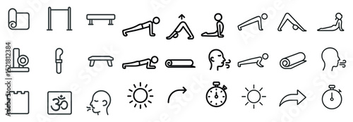 Yoga and exercise icons set for fitness and meditation design projects