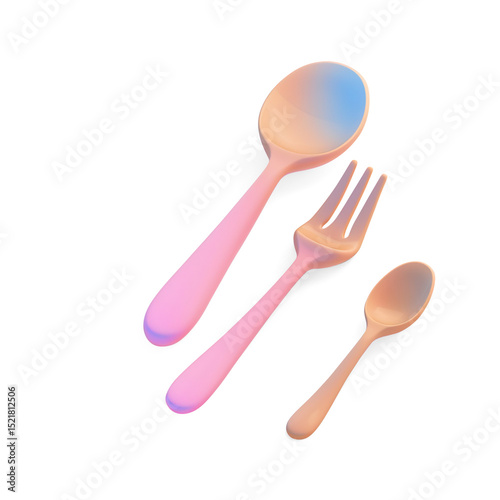 3D Elegant Cutlery Set with Gradient Lighting on a Transparent Background