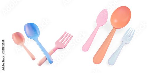 3D Elegant Cutlery Set with Gradient Lighting on a Transparent Background