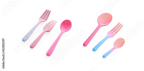 3D Elegant Cutlery Set with Gradient Lighting on a Transparent Background