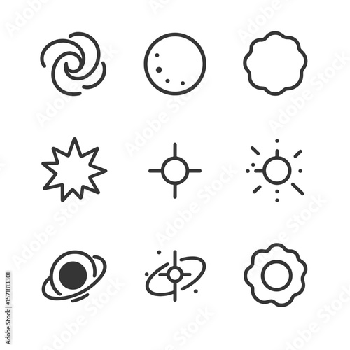 Star Life Cycle Icons. Outline icon set of star life cycle: protostar, main sequence, red giant, supernova, white dwarf, neutron