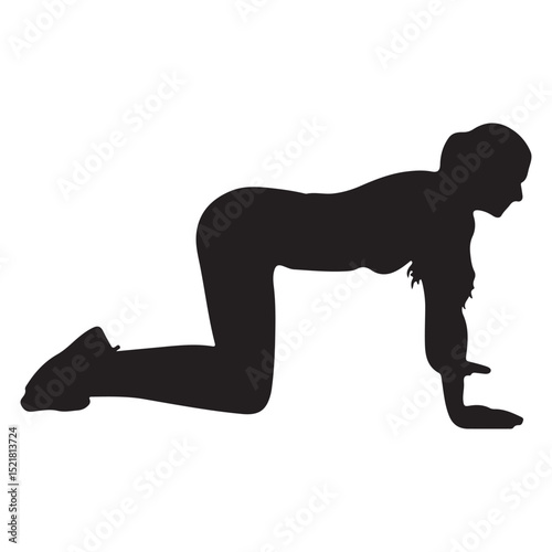 young woman exercising and doing push sillouette vector isloated on a white background
