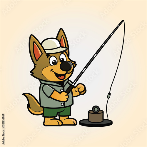 Cute Belgian Shepherd Fishing Cartoon